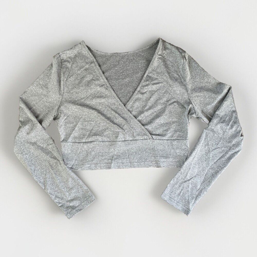 YOZY Gray Long Sleeve Crop Top SIZE XL Wrap Style Gray Brand‎ New Heather Grey